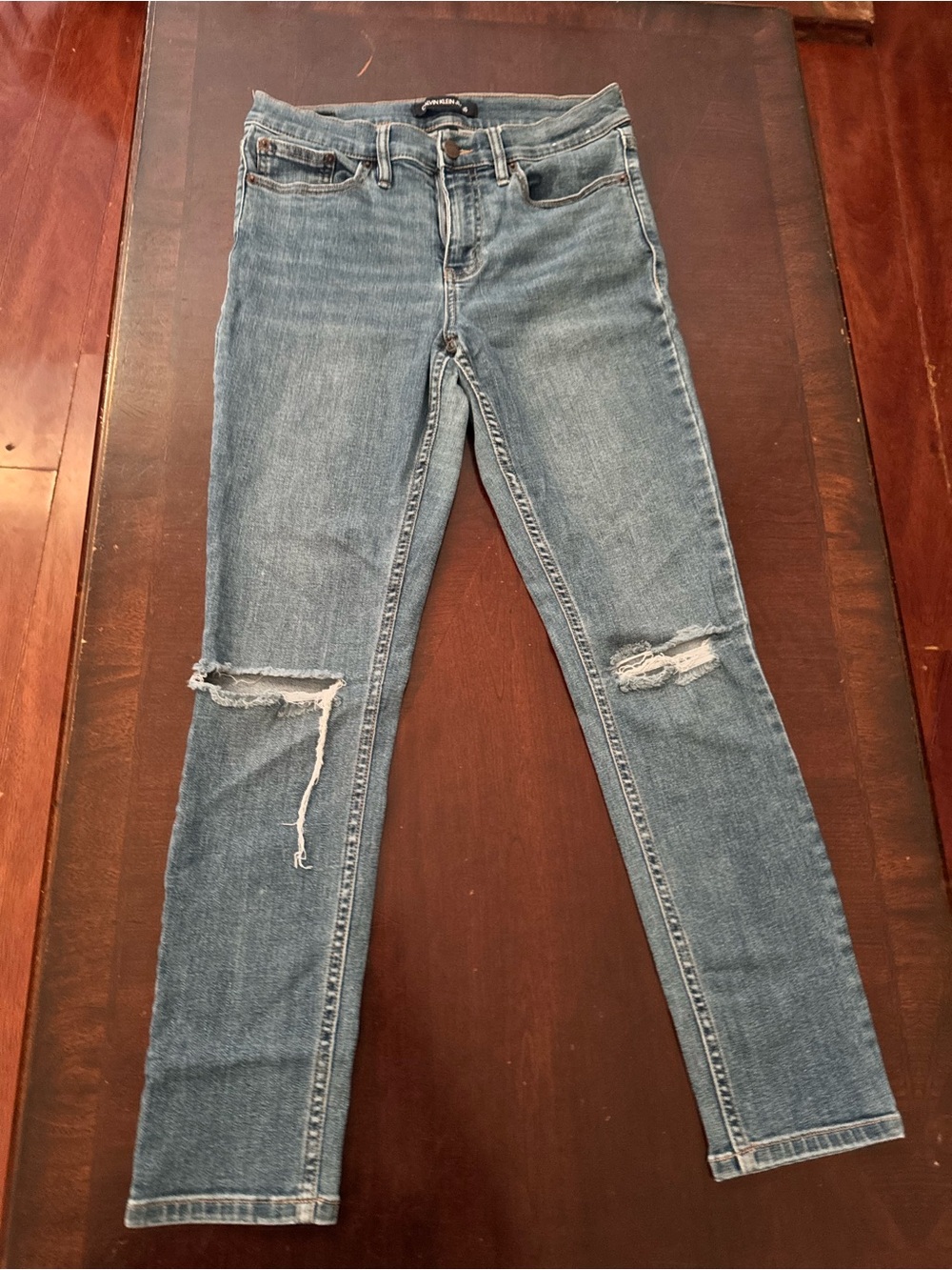 Calvin Klein Women's Light Blue Distressed Skinny Jeans
